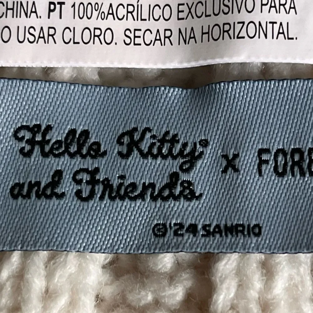 Sanrio Women's Hello Kitty Scarf Winter Cable Knit Embroidered Graphic Off White